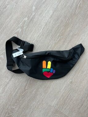 Old Navy Black Fanny Pack with Rainbow Peace Sign